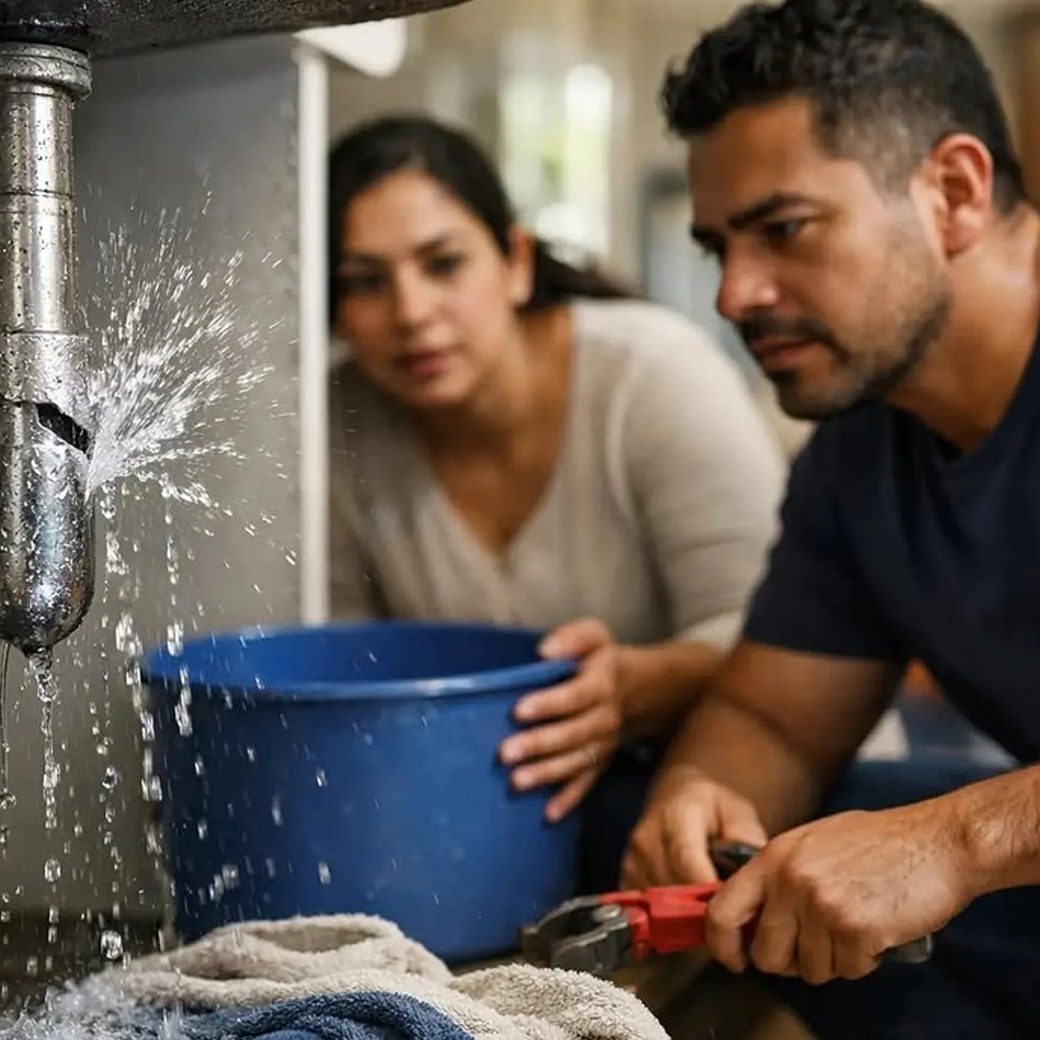 people containing a burst pipe leak